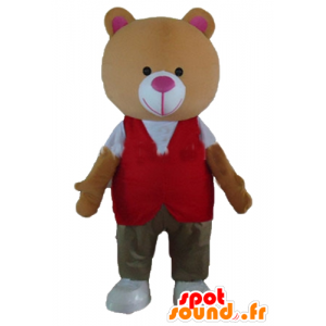 Teddy mascot orange plush, with a colorful outfit - MASFR22657 - Bear mascot