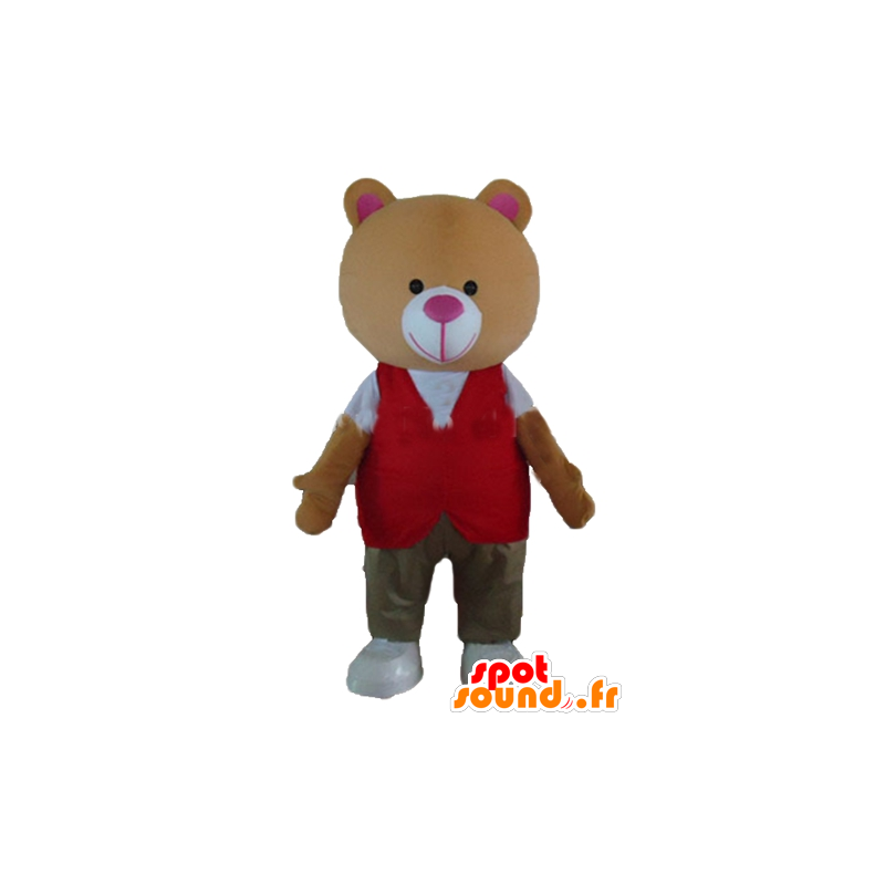 Mascot Teddy oranje pluche, met een kleurrijke outfit - MASFR22657 - Bear Mascot