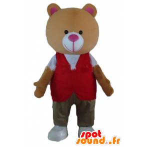 Mascotte de nounours en peluche orange, avec une tenue colorée - MASFR22657 - Mascotte d'ours