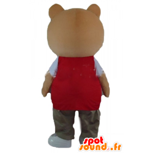 Mascot Teddy oransje plysj, med et fargerikt antrekk - MASFR22657 - bjørn Mascot
