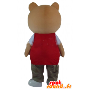 Teddy mascotte felpa arancione, con un abito colorato - MASFR22657 - Mascotte orso