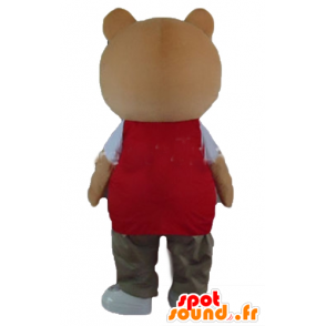 Peluche mascota de peluche de color naranja, con un traje colorido - MASFR22657 - Oso mascota