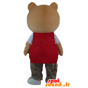 Teddy mascot orange plush, with a colorful outfit - MASFR22657 - Bear mascot