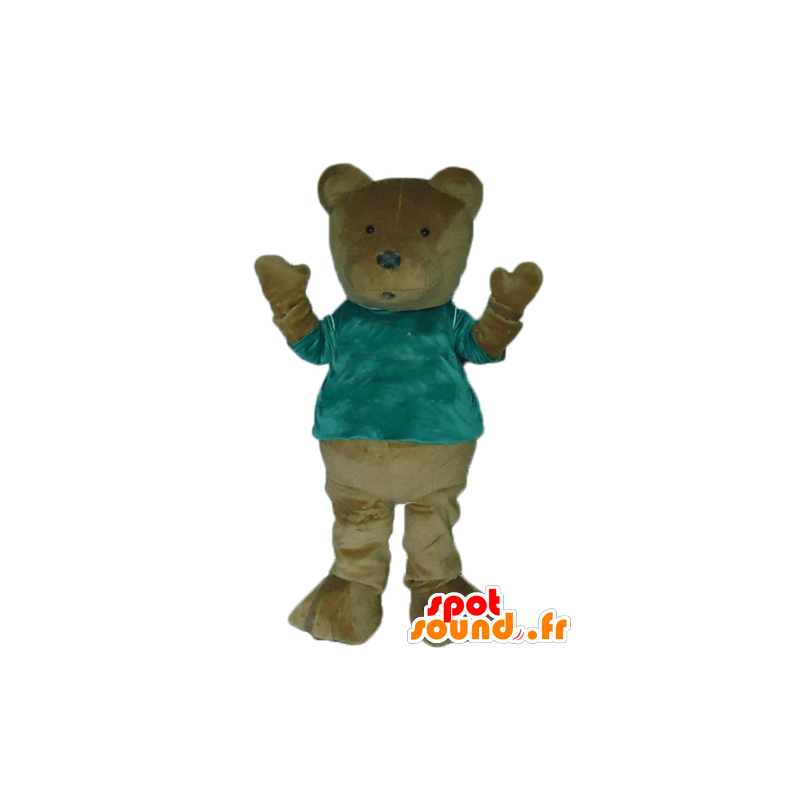 Mascot Bear bruine beer, met een groen overhemd - MASFR22660 - Bear Mascot