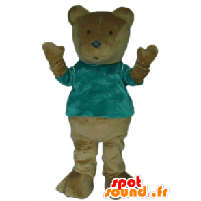 Mascotte brauner Teddybär mit einem grünen T-Shirt - MASFR22660 - Bär Maskottchen