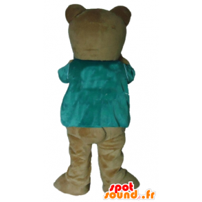 Mascotte brauner Teddybär mit einem grünen T-Shirt - MASFR22660 - Bär Maskottchen