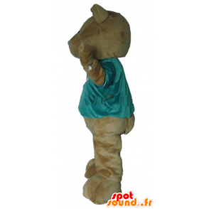 Mascot Bear bruine beer, met een groen overhemd - MASFR22660 - Bear Mascot