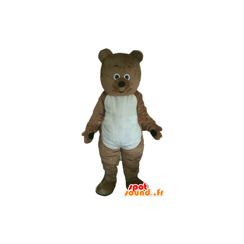 Maskotti ruskea ja valkoinen nallekarhu, jyrsijä - MASFR22661 - Bear Mascot