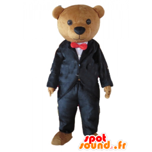 Mascotte d'ours en peluche marron, habillé d'un costume noir - MASFR22662 - Mascotte d'ours