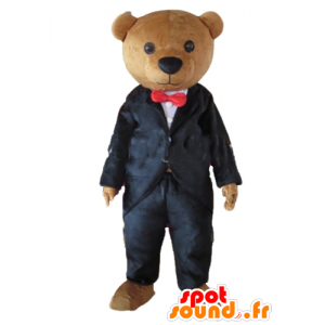 Mascotte marrón oso de peluche vestido con un traje negro - MASFR22662 - Oso mascota