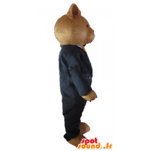 Mascotte d'ours en peluche marron, habillé d'un costume noir - MASFR22662 - Mascotte d'ours