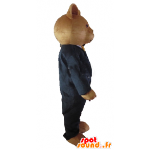 Mascotte d'ours en peluche marron, habillé d'un costume noir - MASFR22662 - Mascotte d'ours