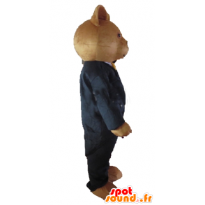Mascotte marrón oso de peluche vestido con un traje negro - MASFR22662 - Oso mascota