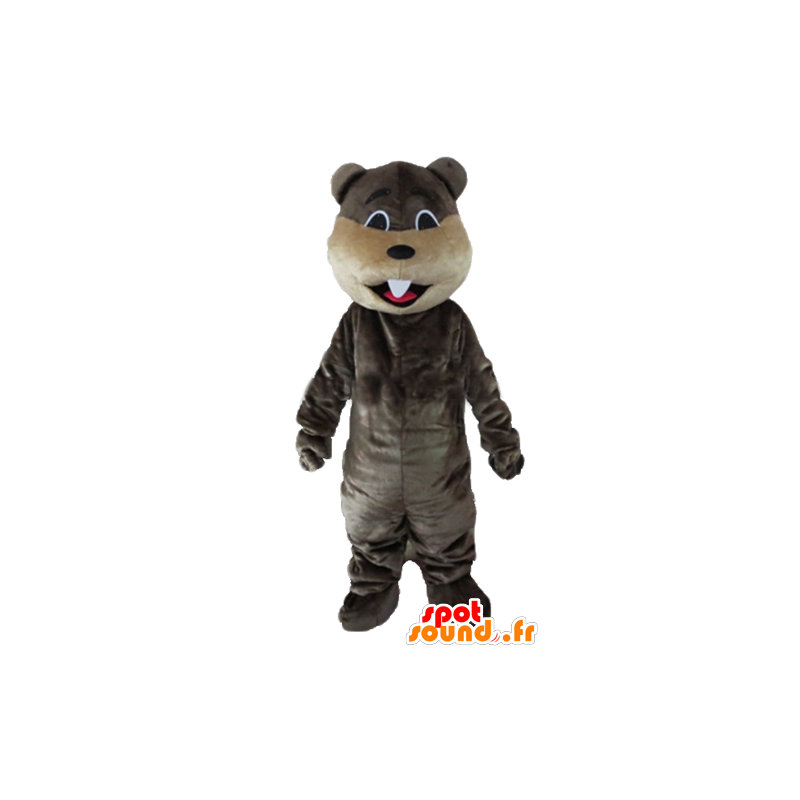 Mascot grå og beige bever med store tenner - MASFR22664 - Beaver Mascot