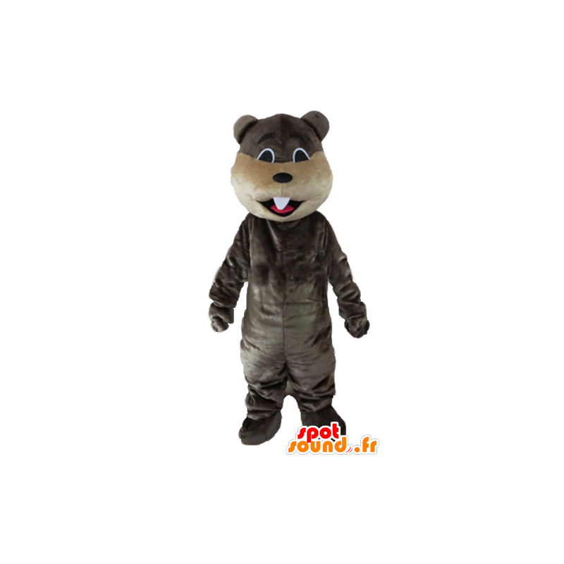 Mascotte de castor gris et beige, avec de grandes dents - MASFR22664 - Mascottes de castor