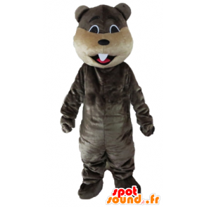 Mascot gray and beige beaver with big teeth - MASFR22664 - Beaver mascots