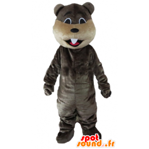 Mascot grijs en beige bever met grote tanden - MASFR22664 - Beaver Mascot
