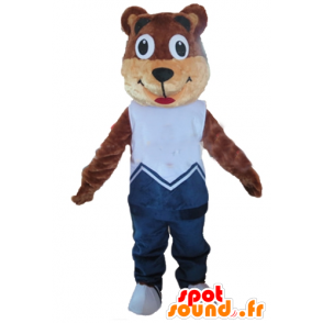 Mascot nalle ruskea ja beige, sininen mekko - MASFR22666 - Bear Mascot