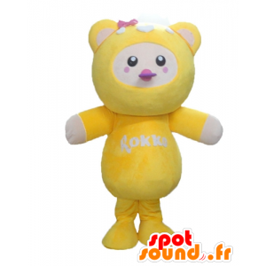 Mascote pintainho amarelo, branco e rosa, gordo e bonito - MASFR22671 - Mascote Galinhas - galos - Galinhas