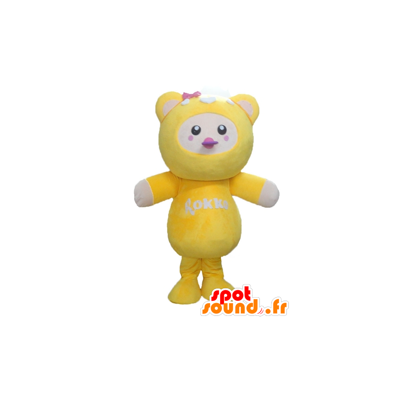 Mascot gelben Küken, weiß und rosa, prall und niedlich - MASFR22671 - Maskottchen der Hennen huhn Hahn