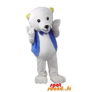 Mascotte d'ours blanc, avec un gilet et un nœud de papillon - MASFR22674 - Mascotte d'ours