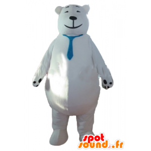 Mascotte large polar bear with a blue tie - MASFR22675 - Bear mascot