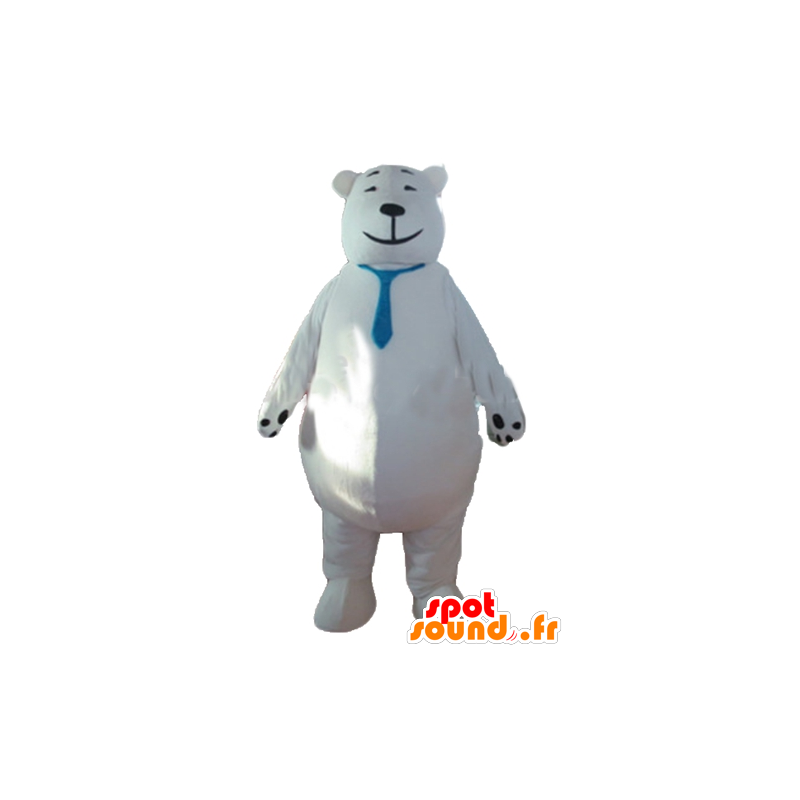 Mascotte de gros ours polaire, avec une cravate bleue - MASFR22675 - Mascotte d'ours