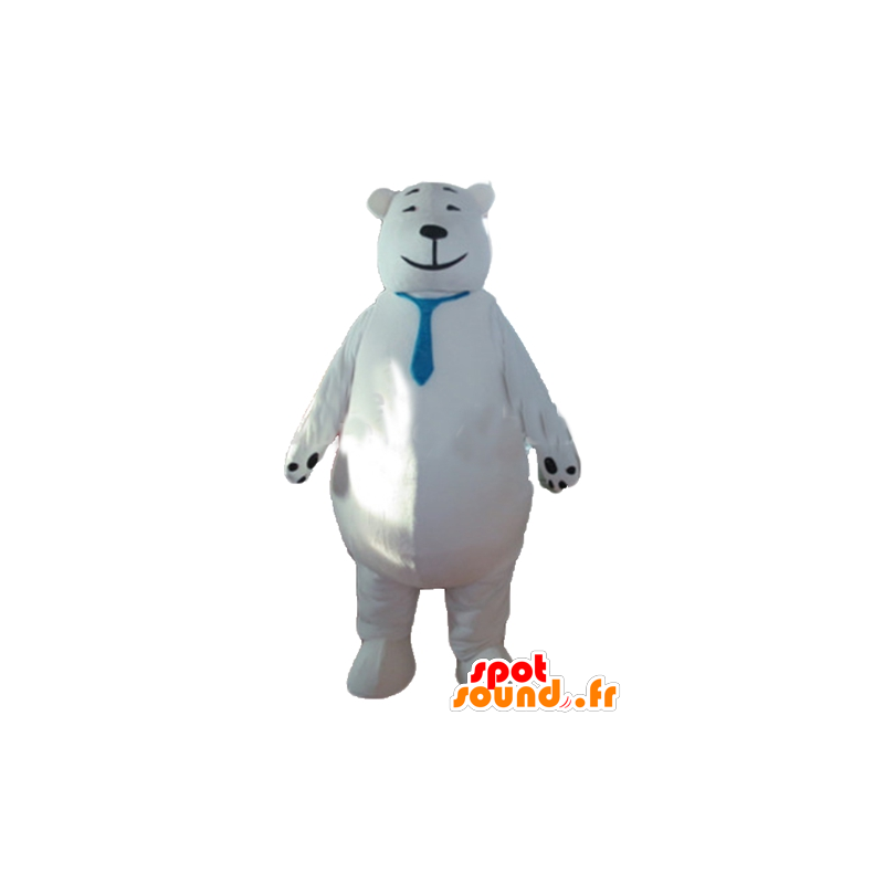 Mascotte large polar bear with a blue tie - MASFR22675 - Bear mascot