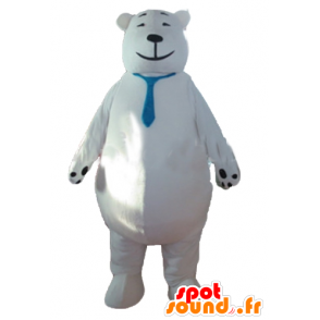 Mascotte de gros ours polaire, avec une cravate bleue - MASFR22675 - Mascotte d'ours