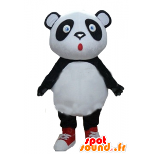 Grote zwart-wit panda mascotte, blauwe ogen - MASFR22676 - Mascot panda's