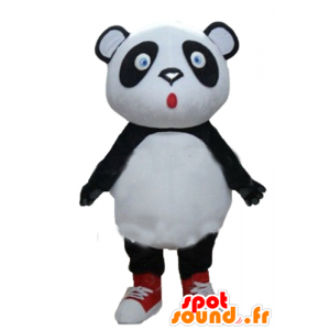 Stor sort og hvid panda maskot med blå øjne - Spotsound maskot