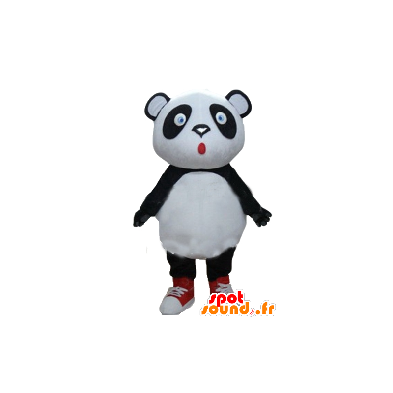 Grande mascotte del panda in bianco e nero, gli occhi azzurri - MASFR22676 - Mascotte di Panda