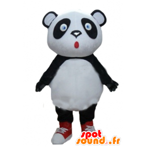 Grande mascotte del panda in bianco e nero, gli occhi azzurri - MASFR22676 - Mascotte di Panda
