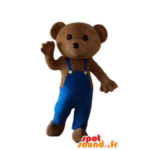 Mascot bamse med blå kjeledress - MASFR22677 - bjørn Mascot