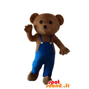 Mascotte d'ours en peluche avec une salopette bleue - MASFR22677 - Mascotte d'ours