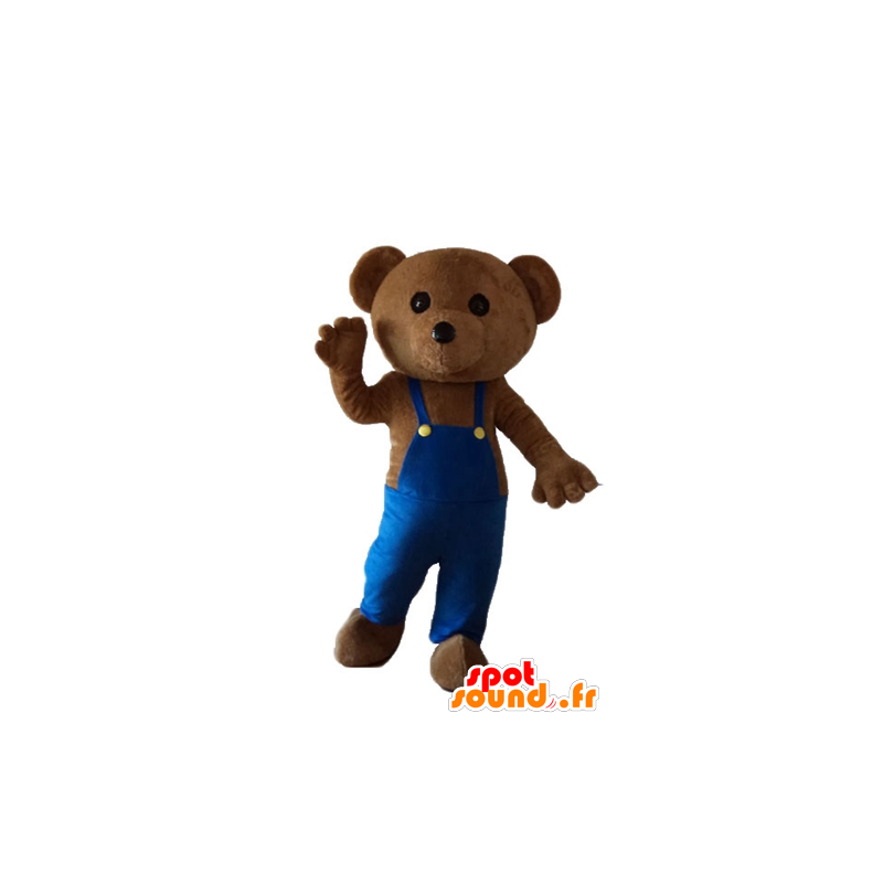 Mascot bamse med blå kjeledress - MASFR22677 - bjørn Mascot
