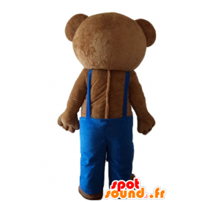 Mascot teddy bear with blue overalls - MASFR22677 - Bear mascot