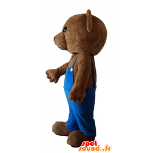 Bamse maskot med blå overall - Spotsound maskot kostume