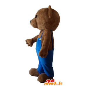 Mascot bamse med blå kjeledress - MASFR22677 - bjørn Mascot