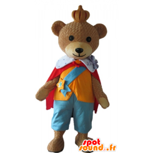 Mascot brown bear, wearing a colorful outfit King - MASFR22678 - Bear mascot