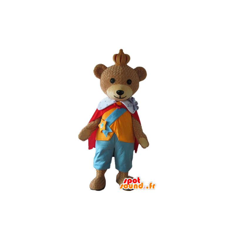 Mascot orso bruno, con indosso un vestito colorato Re - MASFR22678 - Mascotte orso