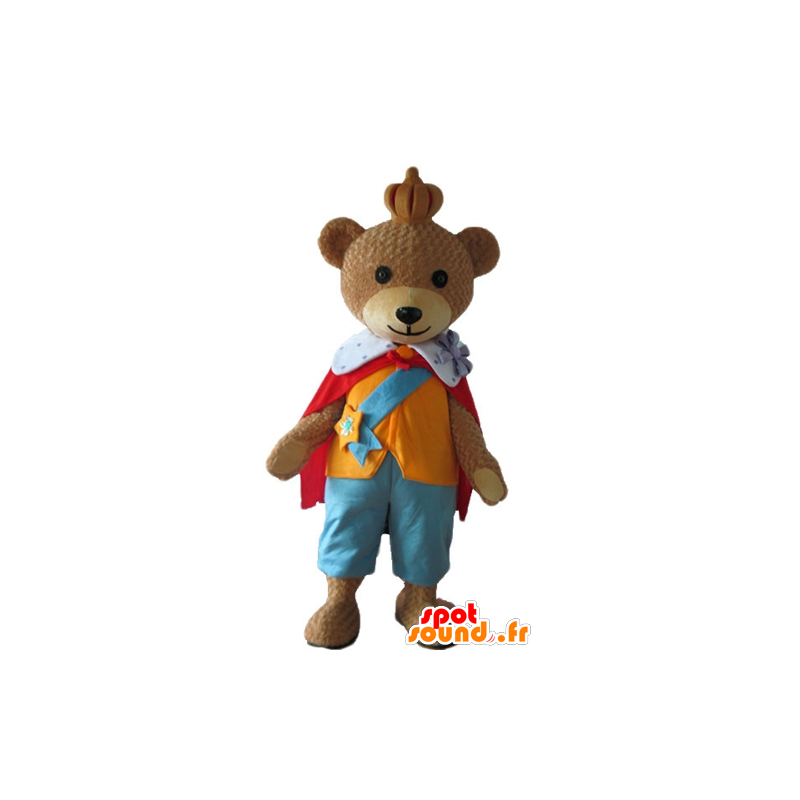 Maskottchen Braunbär, trägt einen bunten Outfit König - MASFR22678 - Bär Maskottchen