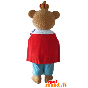 Μασκότ καφέ αρκούδα, φορώντας ένα πολύχρωμο στολή του βασιλιά - MASFR22678 - Αρκούδα μασκότ