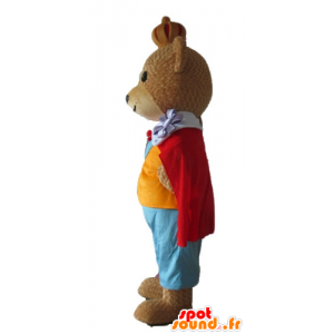 Mascotte bruine beer, het dragen van een kleurrijke outfit Koning - MASFR22678 - Bear Mascot