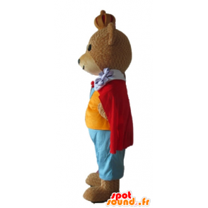 Brun bjørnemaskot, klædt i et farverigt kongeudstyr - Spotsound