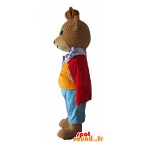 Mascotte bruine beer, het dragen van een kleurrijke outfit Koning - MASFR22678 - Bear Mascot