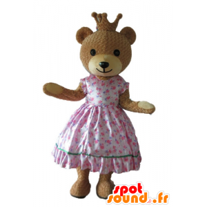 Mascote do urso no vestido da princesa rosa com uma coroa - MASFR22679 - mascote do urso