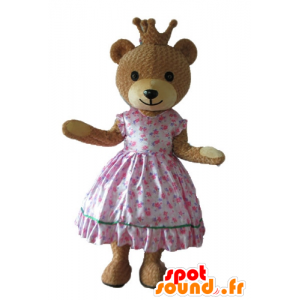 Mascotte d'ours en robe de princesse rose, avec une couronne - MASFR22679 - Mascotte d'ours