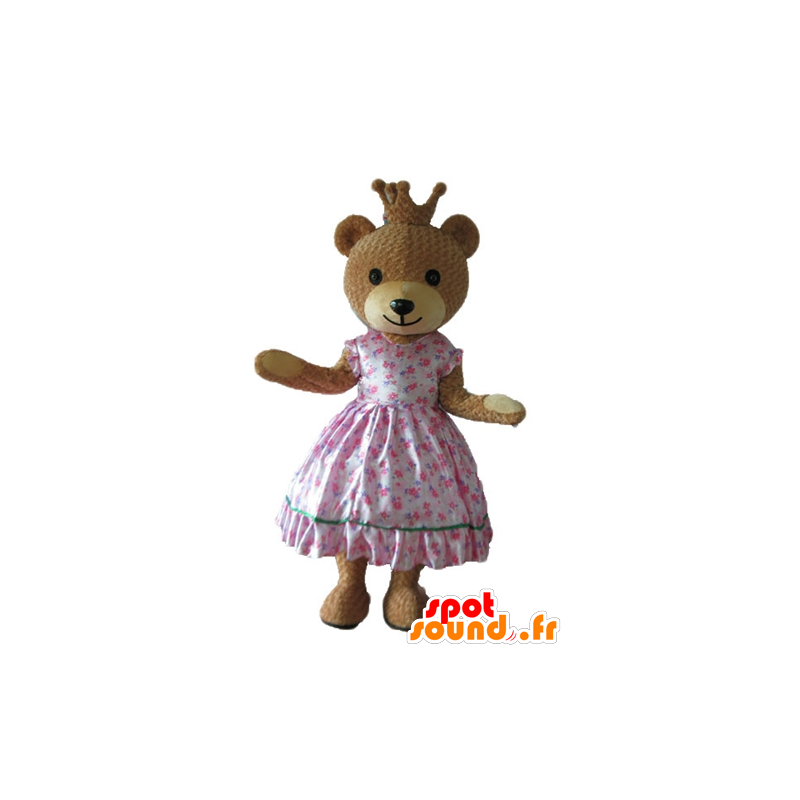 Mascotte bear in pink princess dress, with a crown - MASFR22679 - Bear mascot