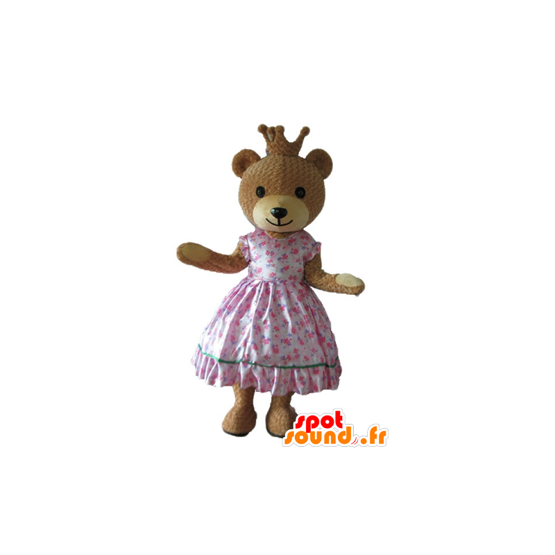 Oso Mascotte vestido de princesa de color rosa, con una corona - MASFR22679 - Oso mascota